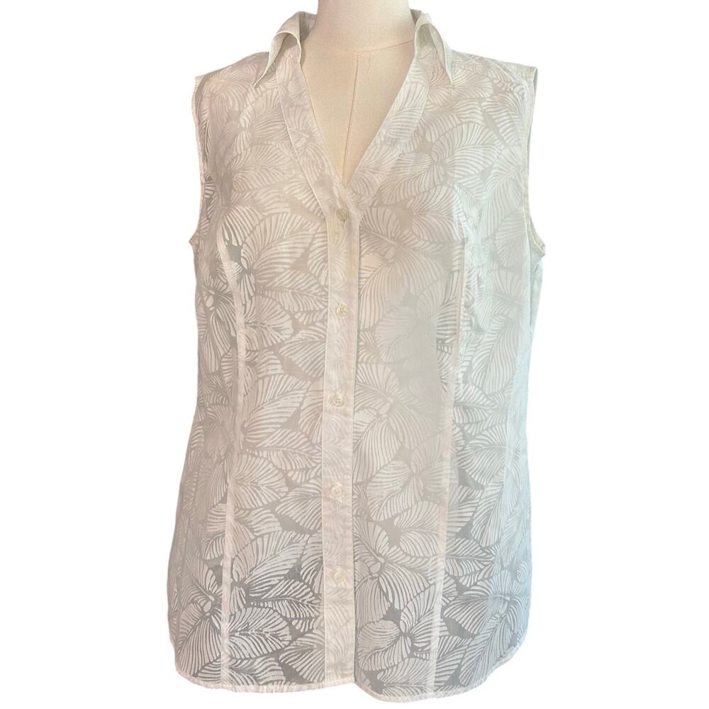 Apostrophe Blouse Coquette Casual White Sleeveless Fairy Embossed Floral 16W